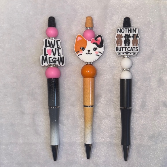 Hand Crafted Other - 3 piece- cat themed handcrafted beaded pens set.